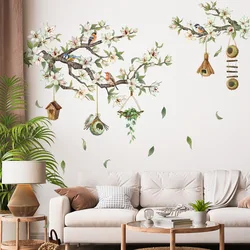 Branches Flowers Birds Wall Sticker Living Room Background Decor Decals Bedroom Decoration Self-adhesive Home Beautify Wallpaper