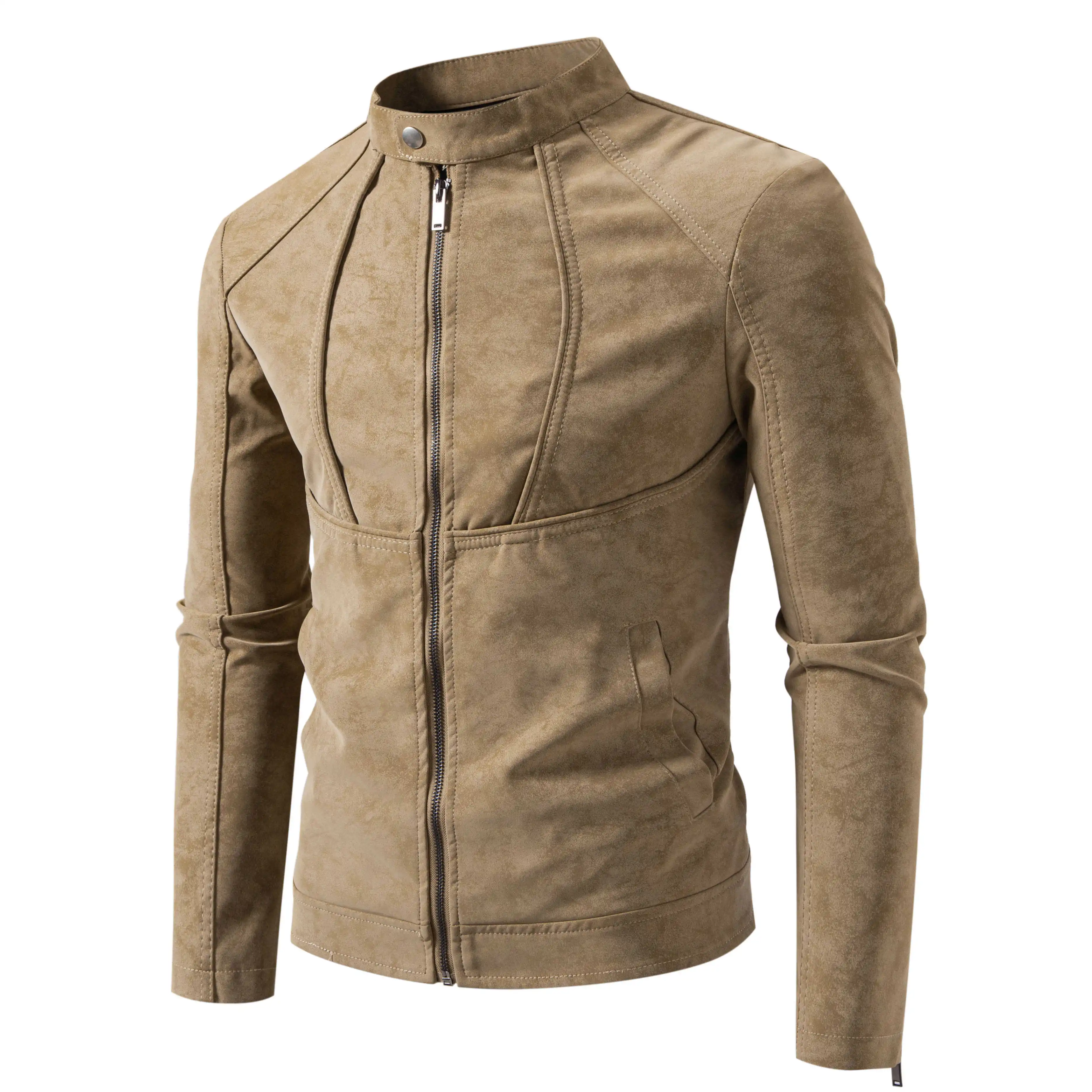 Men's Slim Fit Vintage Motorcycle Jacket Casual Long Sleeve Biker Coat Fitted Design for Fall Winter Plain Pattern