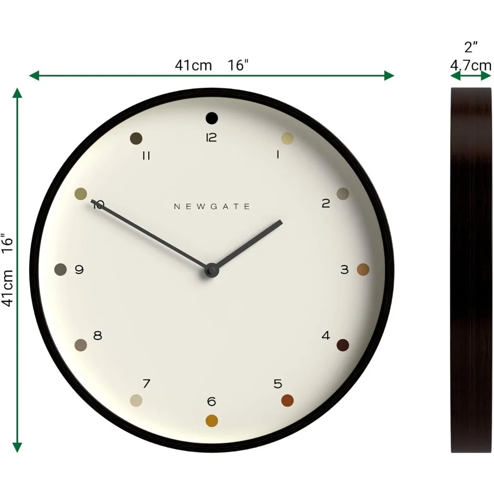 Grande orologio da parete in compensato in stile scandinavo |   Struttura in legno scuro da 40 cm con quadrante a pois di design |   Moderno e minimalista