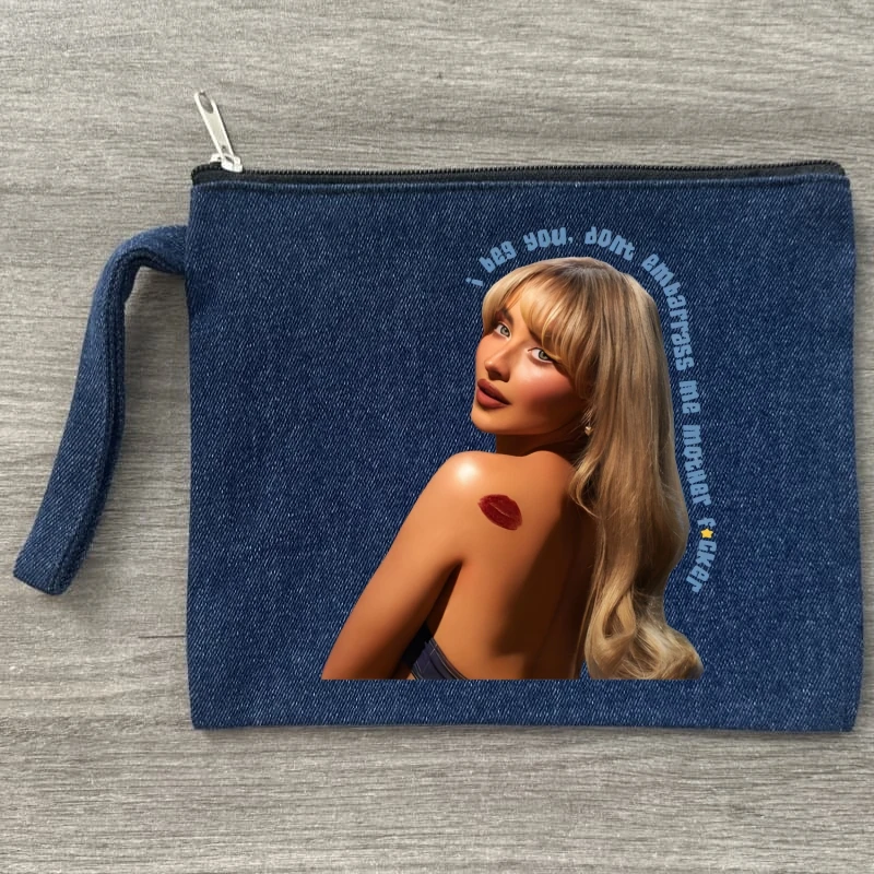 

Sabrina Canvas Denim Makeup Bag Pocket Lipstick Wash Bag for Wedding Travel Lipstick Bags