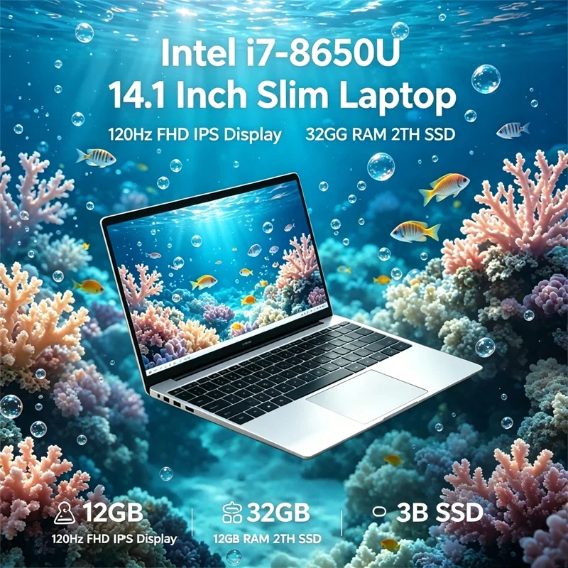 

120Hz FHD IPS Screen 14.1 Inch Light Laptop Intel Core i7-8650U 32GB RAM 2TB SSD Built-in Backlit Keyboard