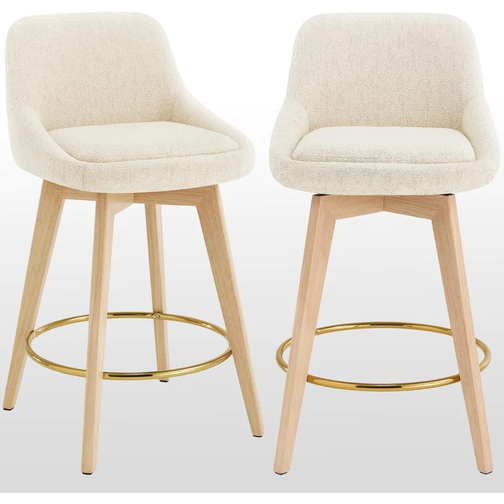 

Swivel Wooden Counter Stools Set of 2, 26" Upholstered Counter Height Barstools with Back & Solid Wood Legs, Modern Baar Stools