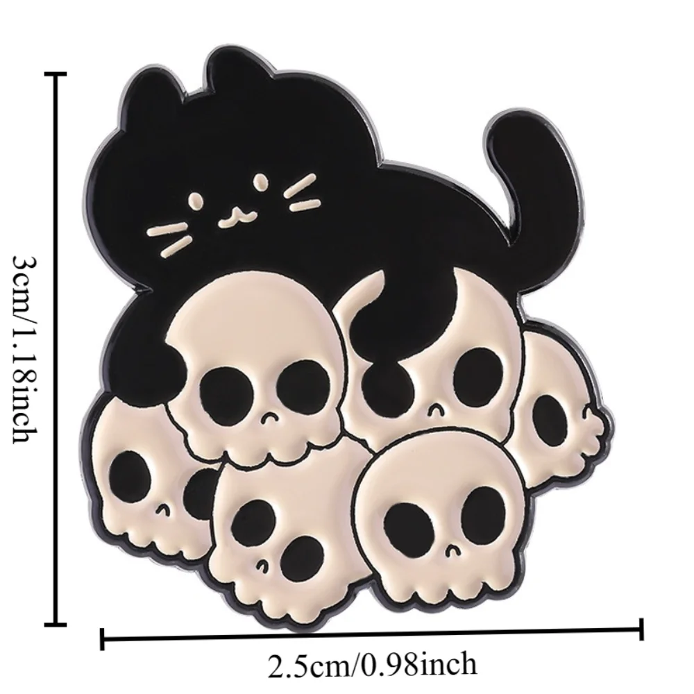 4 piece Black Reaper Cat Series Pin Metal Paint-baked Badge Cartoon-style Personalized Dark Skeleton Cat Brooch