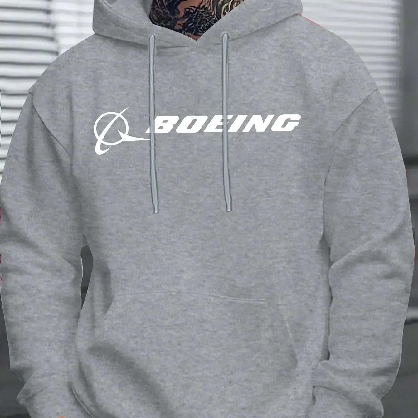 سويت شيرت رجالي بغطاء للرأس مع طباعة _BOEING_ بأكمام طويلة كاجوال للاستخدام الخارجي، مقاس عادي، مثالي لخريف وشتاء، ملابس المشي لمسافات طويلة في عطلة نهاية الأسبوع