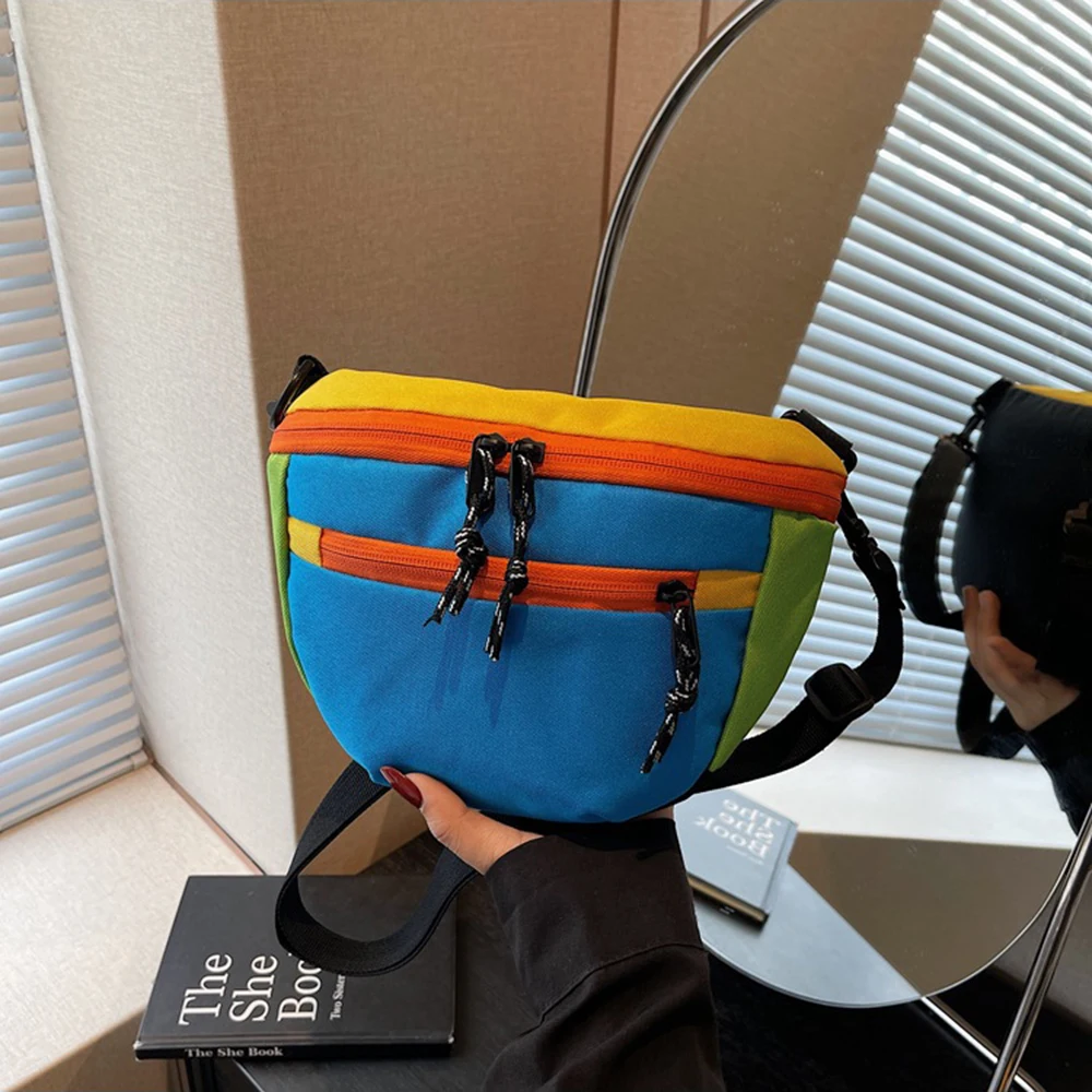 한국 스타일 나일론 하프문 백 방수 컬러 대비 덤플링 숄더백 올매치 경량 스포츠 크로스백