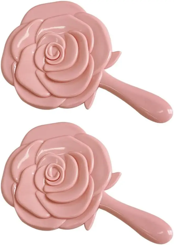 Portable  2pcs Flower Shaped Hand  Hand Held Decorative Mirrors Compact  with Handle for Face Makeup Travel Personal Cosmetic Sa