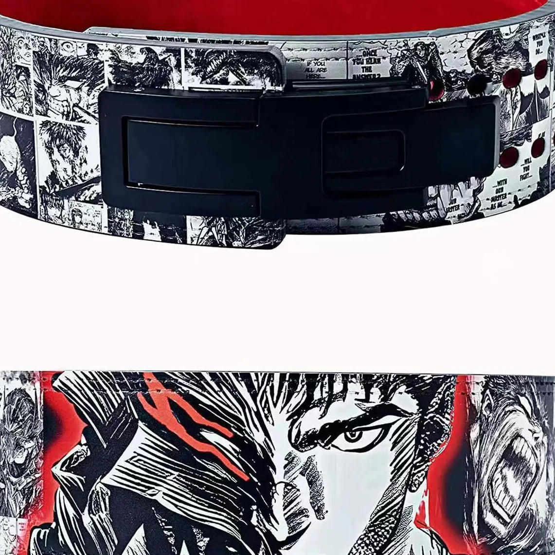 13mm Anime Printed Weight Lifting Belt with Lever Buckle Gym Fitness Deadlifting Training Leather Belt