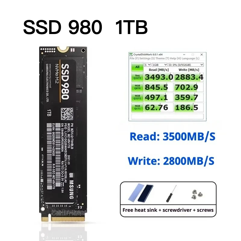 

Sam sung 980 1T m.2 nvme pcie 3.0 × 4 ssd 1TB