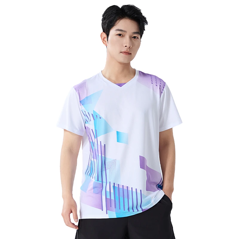 Men Badminton Tee Fashion Gradient Comfortable Sport Breathable Tennis Shirts Gym Workout Running Quick Drying Short Sleeves