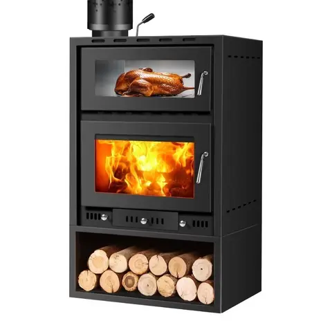Wood Burning Stove with Oven, Cast Iron Indoor Fireplace Heater for Cabin Winter Use, Firewood Burner for Home Villa Heating