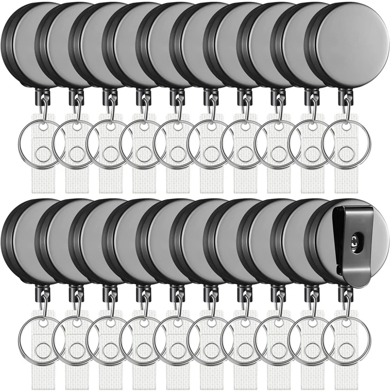 20 Pack Retractable Badge Holder Reel With Belt Clip And Key Ring, Heavy Duty ID Badge Reels For Nurses