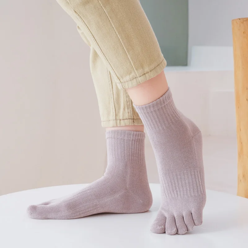 5 pares de calcetines de cinco dedos para mujer, calcetines de algodón de tubo medio de otoño e invierno, calcetines de sub dedos/cinco dedos
