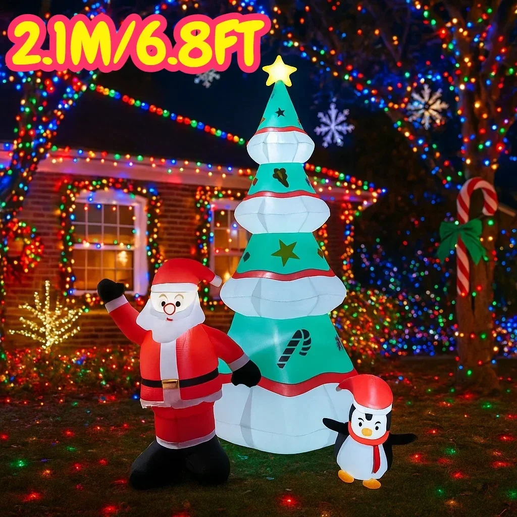 2.1M/6.8FT Christmas Decorations Inflatable Toy Santa Claus Tree Penguin Home Yard with LED Light Party Christmas Decor Toy