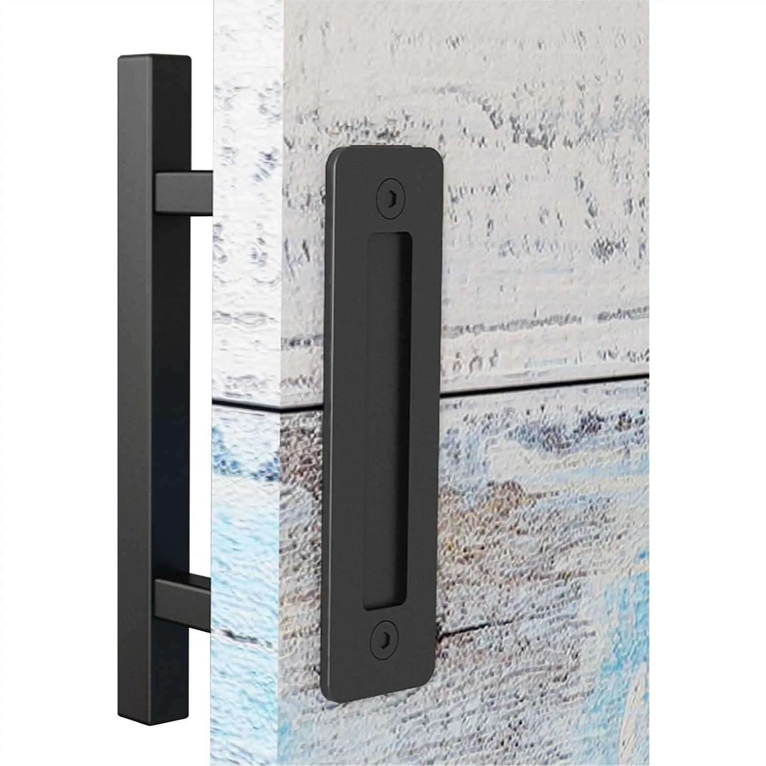 

12" Sliding Barn Door Handles and Pulls, Double Sided Hardware Set, Heavy Duty Square Matte Black, Easy Install