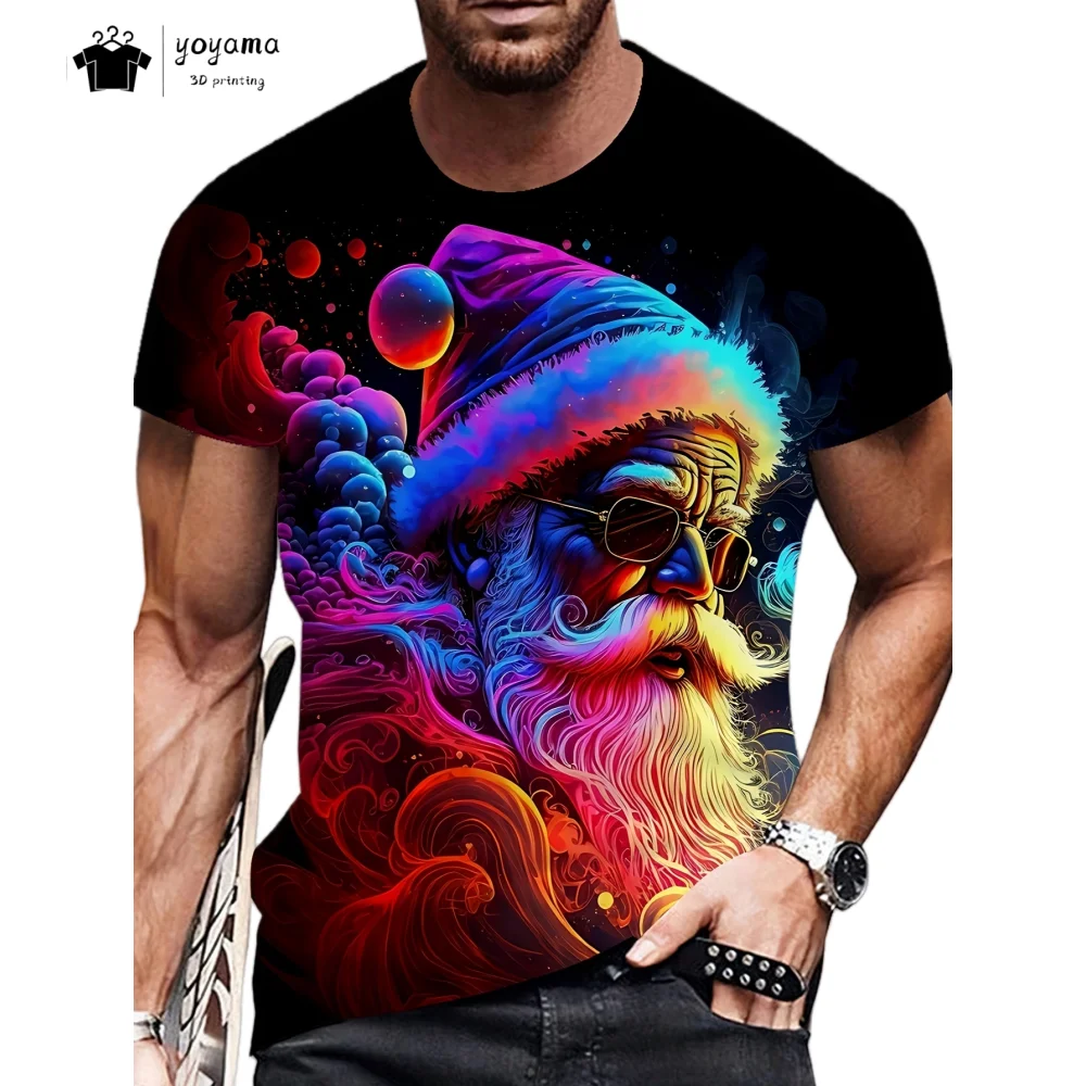 

Рождественская мужская футболка, новые дышащие мужские топы, трендовая универсальная мужская футболка с коротким рукавом, модная мужская одежда большого размера с круглым вырезом