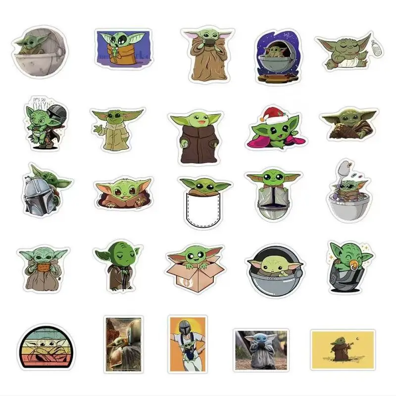 50pcs Star Wars Cute Yoda Baby Stickers Cartoon Anime Decals Kids Toy Laptop Guitar Motorcycle Car Phone Sticker Gifts