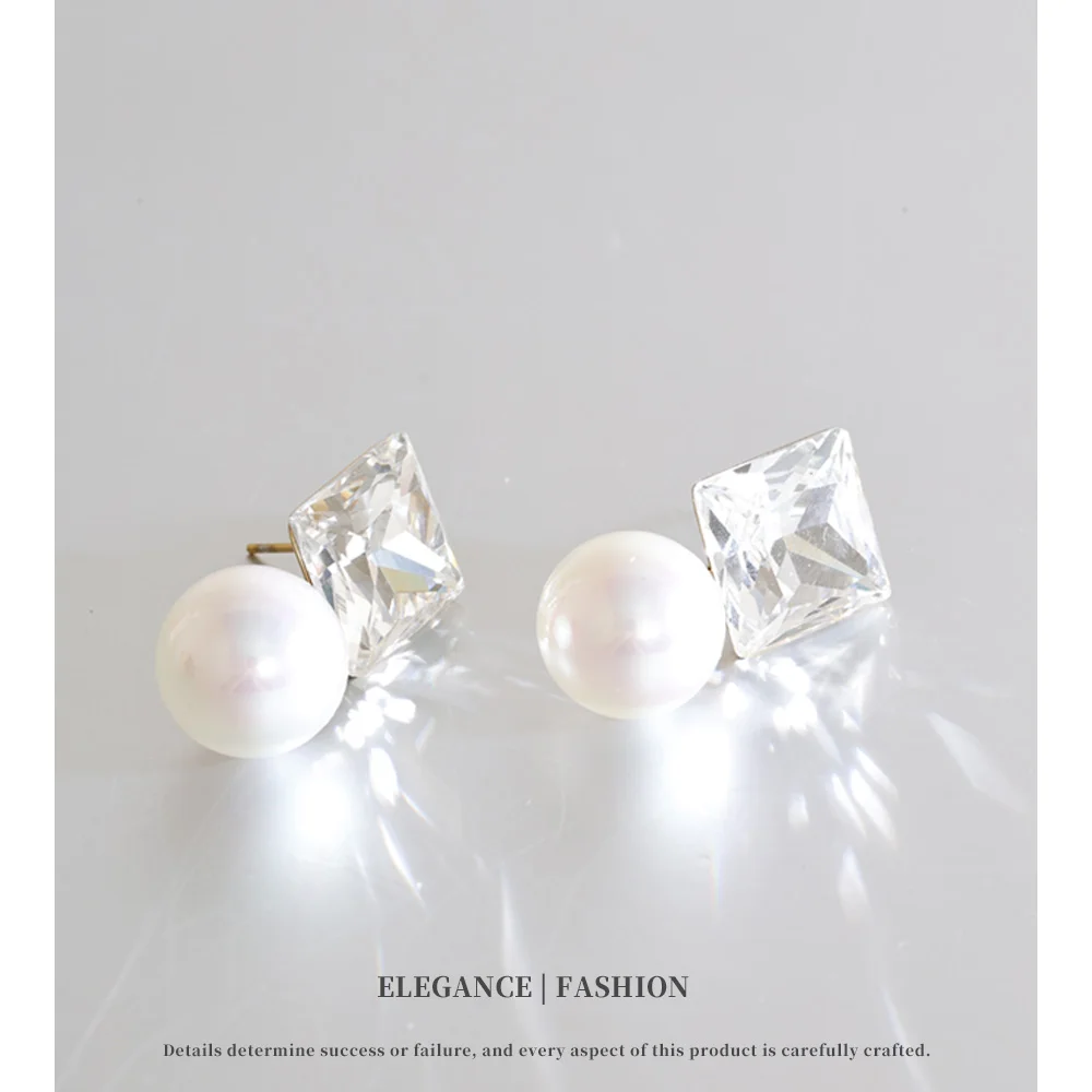 NiNice Stainless Steel K9 Crystal Imitation Pearl Earrings for Women Multi Color Elegant Statement Trendy  Party Jewelry