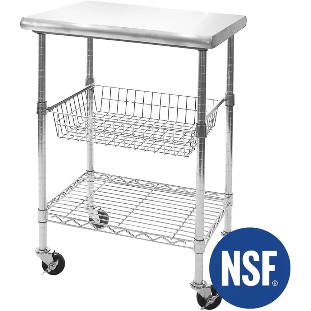 Seville Classics NSF Commercial Stainless Steel Top Work Table Island Utility Cart Prep Station, 24