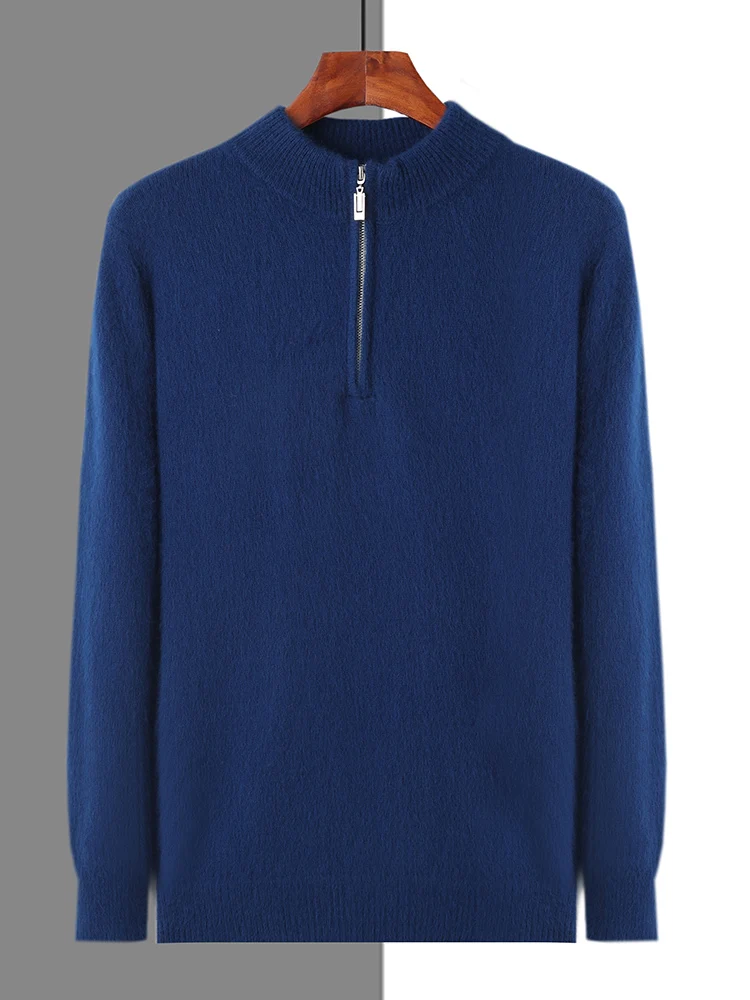 Pull en cachemire de vison pour homme, col montant, fermeture éclair, optique, doux, chaud, confortable, tricots, haute qualité, automne, hiver, 100%