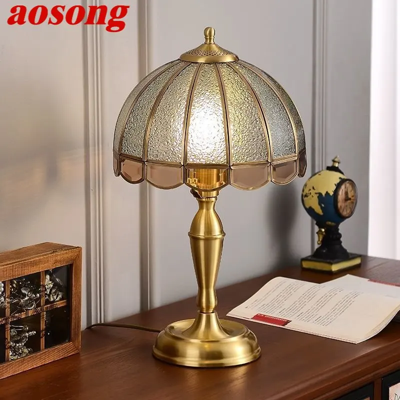 

AOSONG Modern Brass Glass Table Lamp LED European Creative Bedside Copper Desk Lights for Home Living Room Bedroom