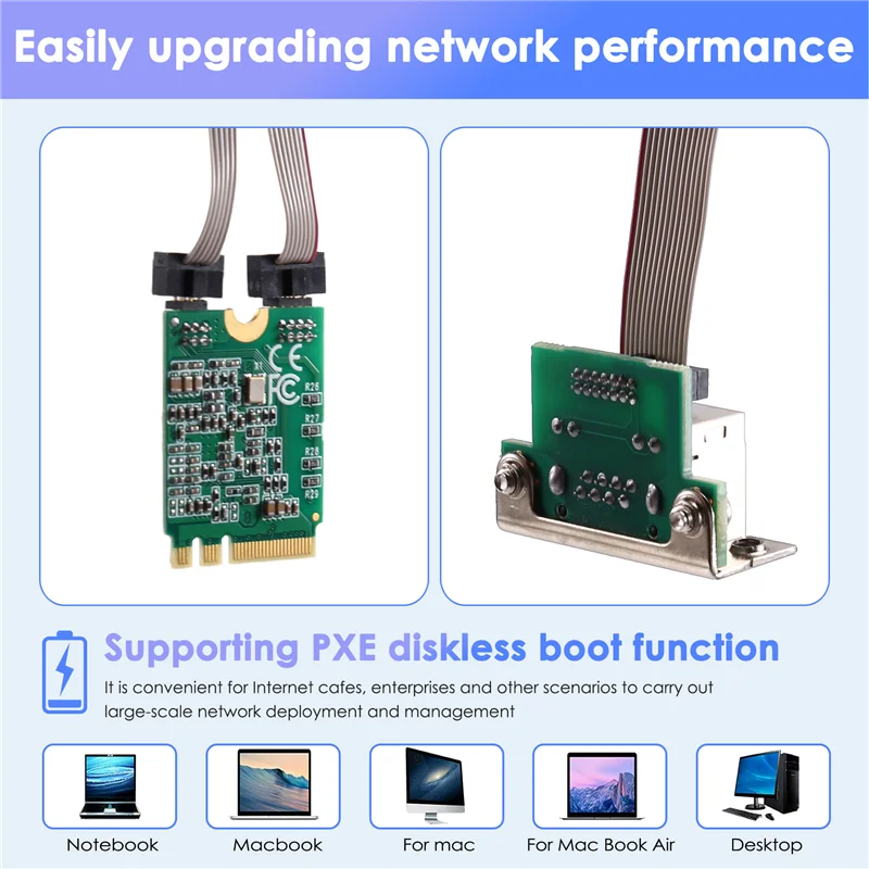 M.2 A+E KEY E-Sports netwerkkaart met 5Gbps Gigabit RJ45-poort, PXE schijfloze opstart, voor Win10/8/7, met RTL8126-chip