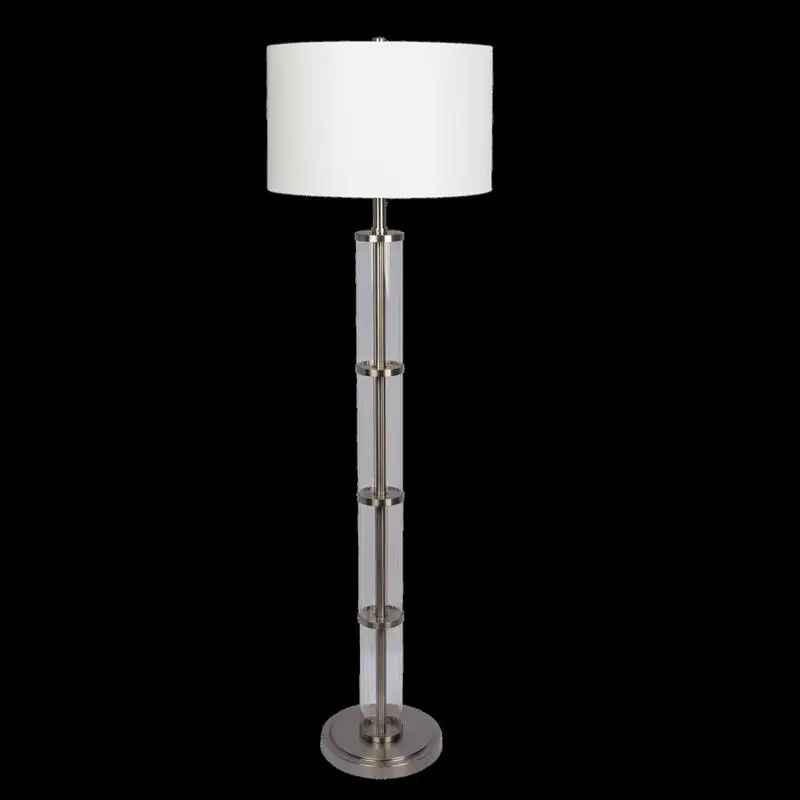 

Brushed Nickel Floor Lamp with 3-Way Switch, Clear Glass Body, Metal Base, Modern Design for Living Room or Bedroom Lighting