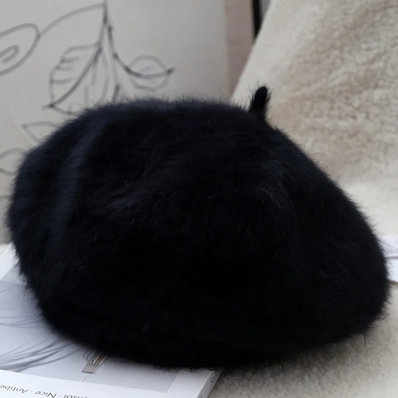 Japan-style Small Fresh Rabbit Fur Beret for Women Simple and