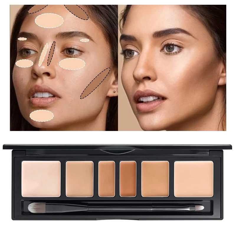 6색 매트 호스 컨실러 팔레트, 다크서클을 커버할 수 있는 얼굴 복구 영양 파운데이션 파티 데일리 스테이지용
