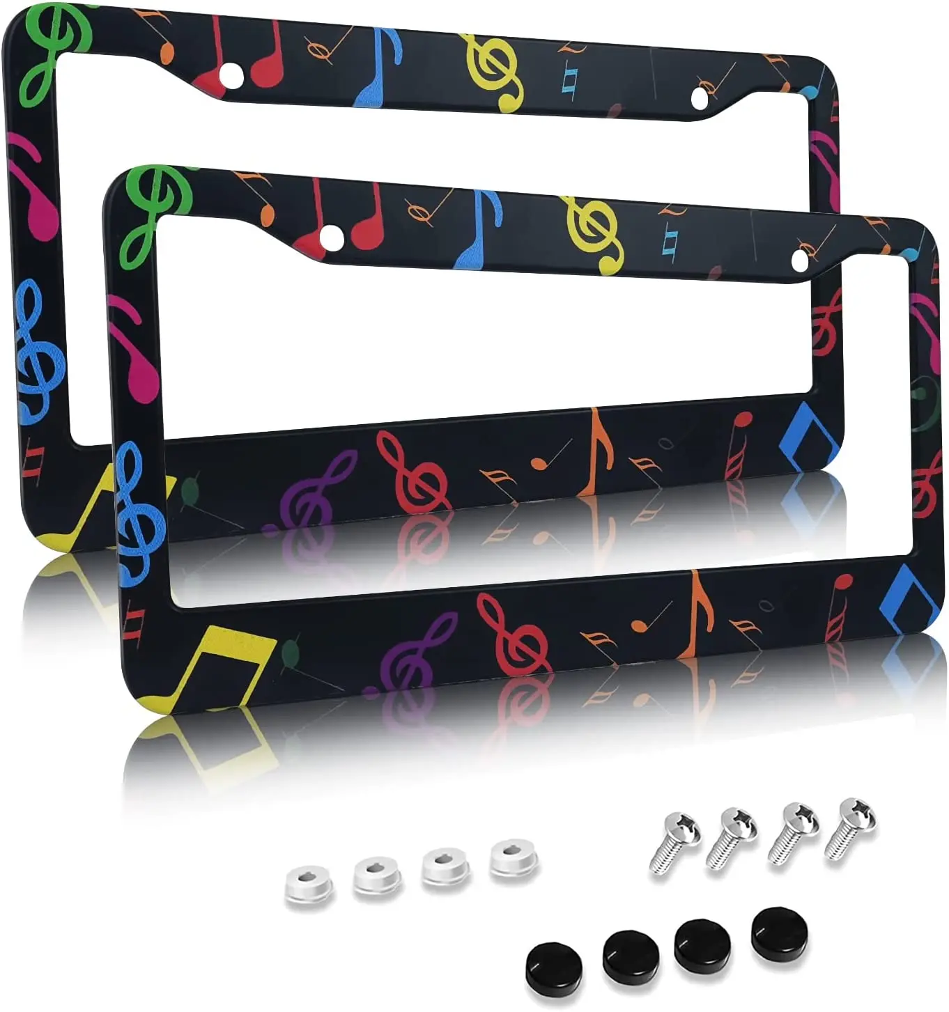 

Music Notes License Plate Frames Covers Holders Black Stainless Aluminum Car Accessories Decorative 2 Pcs Set for US Vehicles