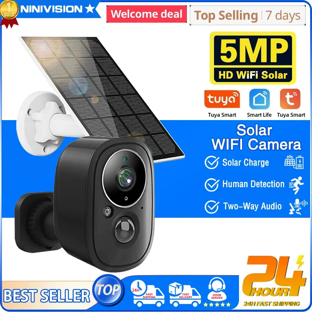 

WiFi Mini Camera Outdoor Wireless Solar IP Camera 5MP HD Built-in Battery Video Surveillance Camera Long Time Standby Tuya APP