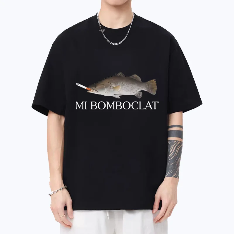 

Funny Meme Bomboclat Fish Smoking Graphics T-shirts Men women's harajuku Oversized Cotton t-shirt Short Sleeve Tees Casual Tops