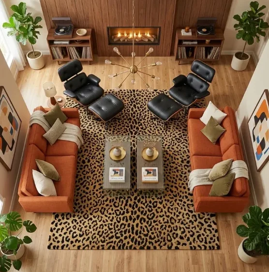 Bengal Tiger Jungle Rug Bold Safari Style Area Carpet Tropical Leaves Exotic Boho Animal Print Living Room Nursery & Man Cave