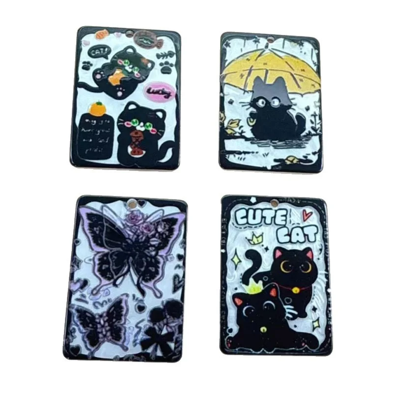 

Оптовая продажа, 50 шт./лот, цветные кошки, бабочки, принт, геометрия, прямоугольная форма, акриловые бусины, ювелирные изделия своими руками, аксессуары для одежды