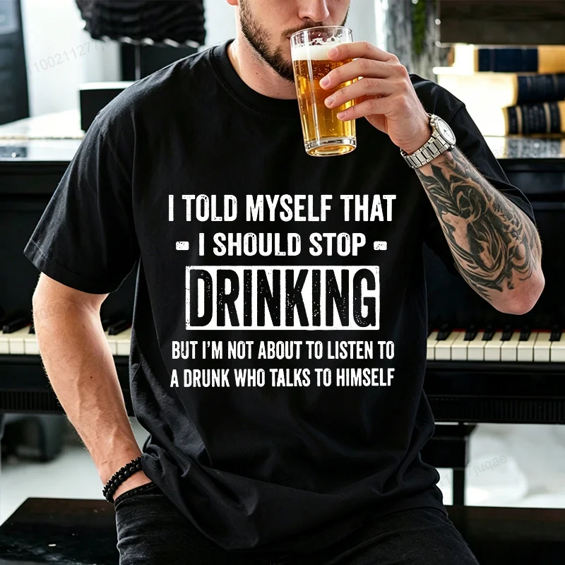 Lustiges Trink-Shirt T-Shirt „Ich habe mir gesagt, ich soll nicht mehr trinken“ Grafik-T-Shirt Oberteile Geschenk für Bierliebhaber Frauen Männer Kurzarm – Detail 6