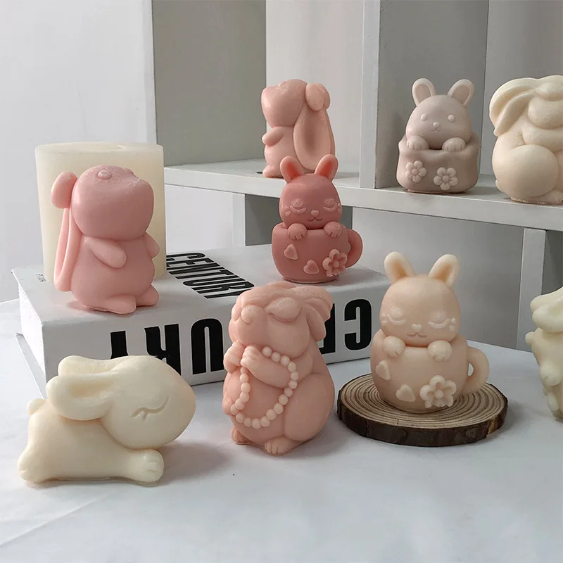 Multi-style Rabbit Silicone Candle Mold Easter Animal Cute Rabbit Aromatherapy Plaster Soap Resin Mould 3D Crafts Casting Tool