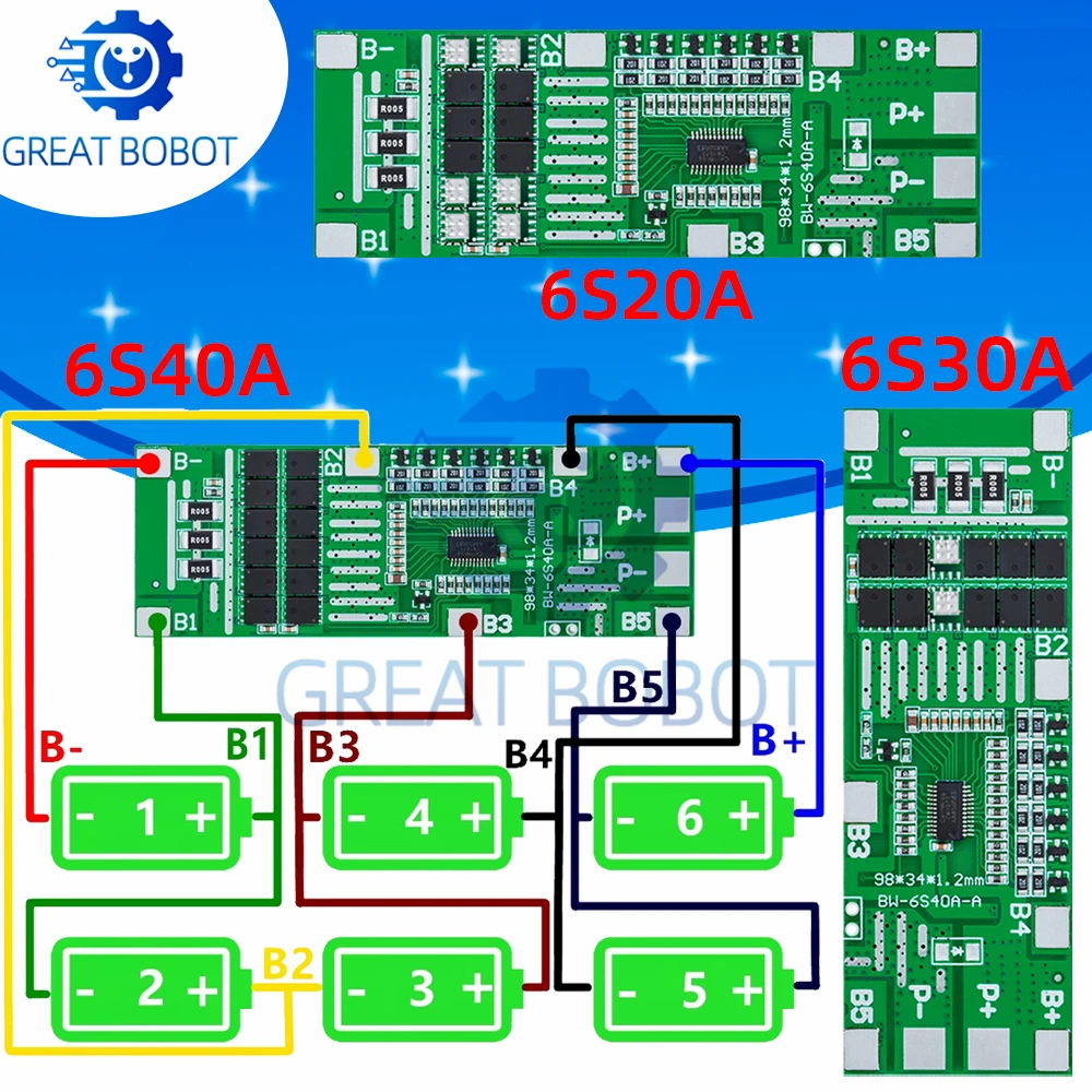 1~10PCS 24V 6S 40A 18650 Li-Ion Lithium Battery Poretect Board Solar Lighting BMS PCB with Balance for Ebike Scooter