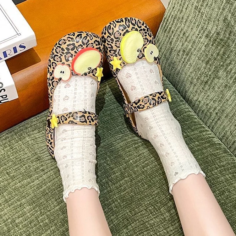Retro Leopard Print Ballet Hole Shoes Women's New Summer Cute Fruit Star Soft Clogs Woman Non-slip Waterproof Beach EVA Slippers view 2