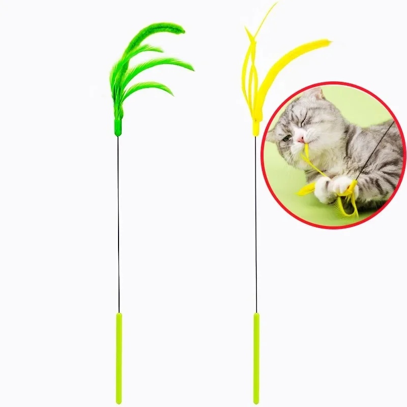 

Cat Toy Feather Interactive Cat Toy Long Tail Cats Stick Teaser with Bell Toys for Cats Teasing Stick Training Toys Pet Products