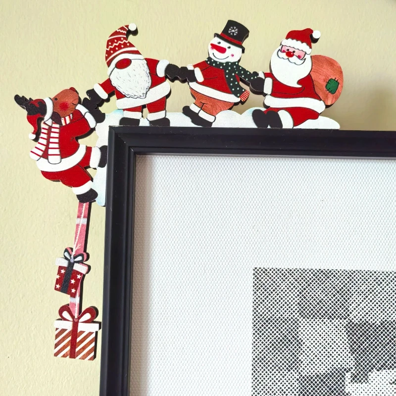 

Wood Santa Christmas Door Corner Decor Christmas Door Frame Decor Snowman Reindeer Frame Sign Wooden Pendant Party House Decor