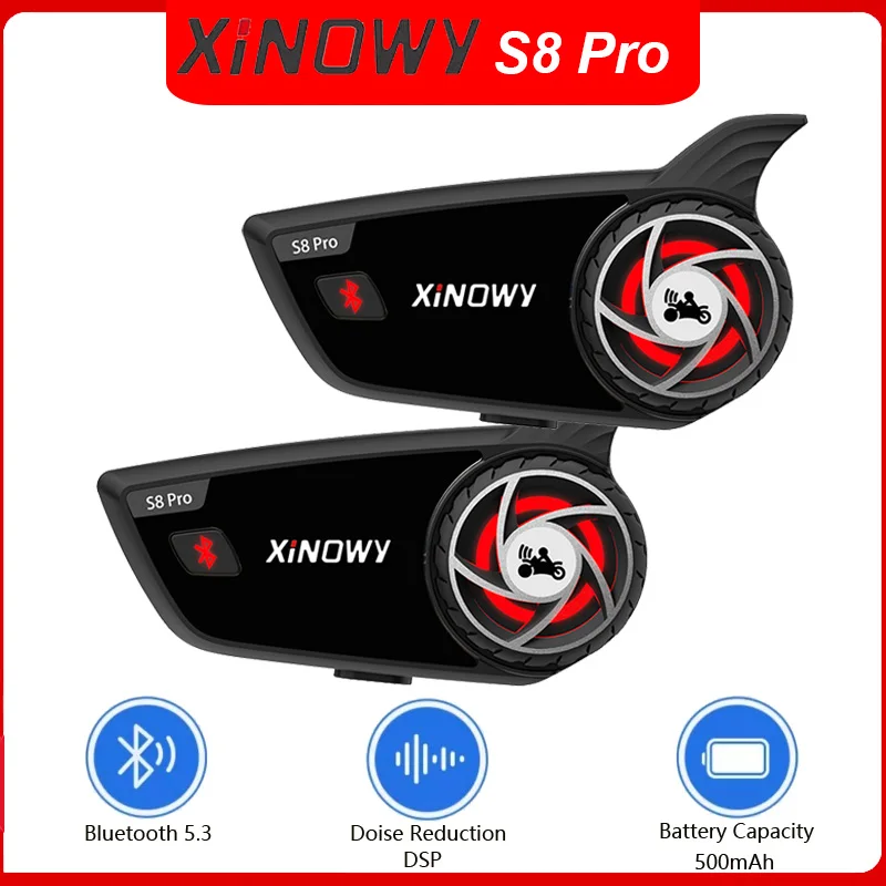 XiNOWy S8 PRO Motorcycle Helmet Bluetooth Intercom Headset IPX6 Waterproof Supports  Music Share For 8 Riders Distance 500-1000M