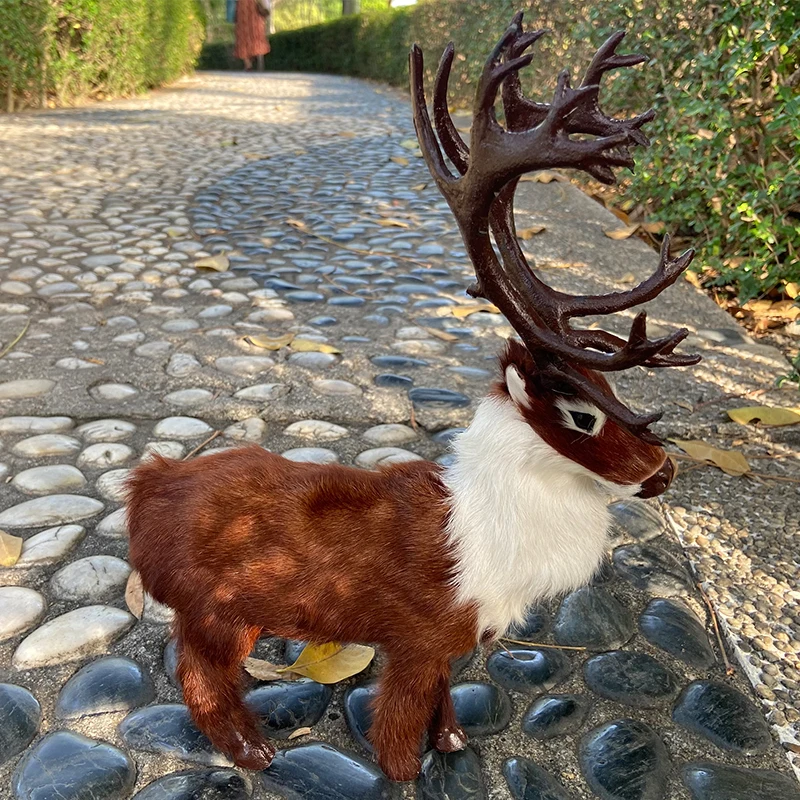 Symulowany pluszowy renifer, zabawka, prezent na Nowy Rok i Boże Narodzenie, urocza lalka zwierzątko, dekoracja domu, ozdoba z prawdziwych włosów.