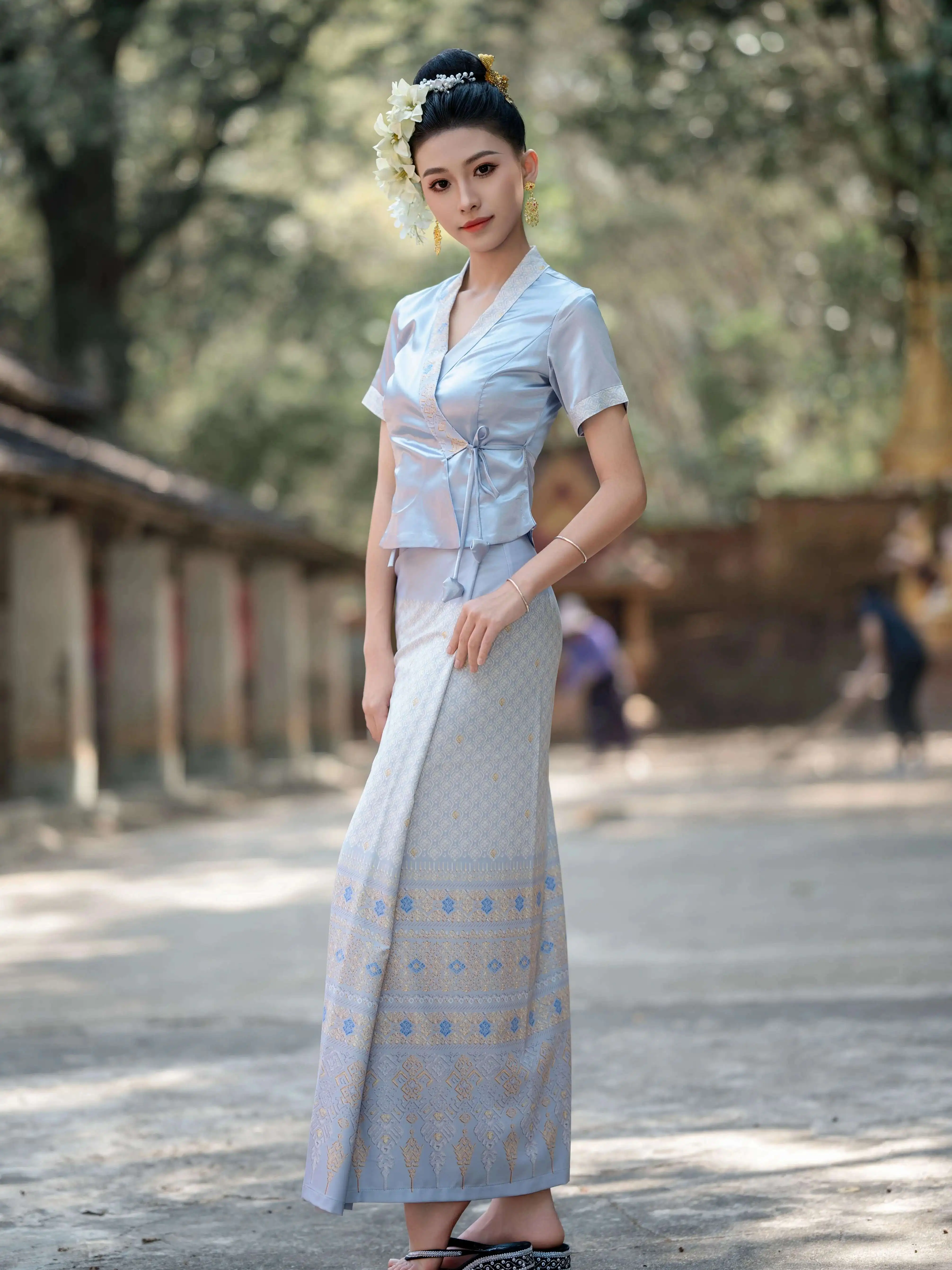 

Yunnan Traditional Daily Dai Ethnic Clothing Elegant Women's Suit Skirt Two Colors Ethnic Style Top Printed Tube Skirt