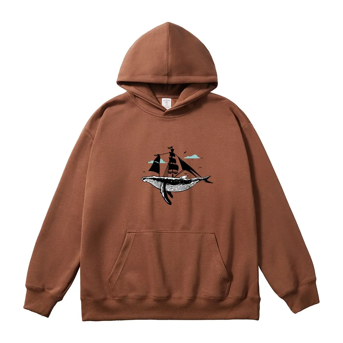 Women Sweatshirt Oversized Women's Hoodies Whale Sailboat Graphic Hooded Pullover Female Classic Autumn Thick Sportswear