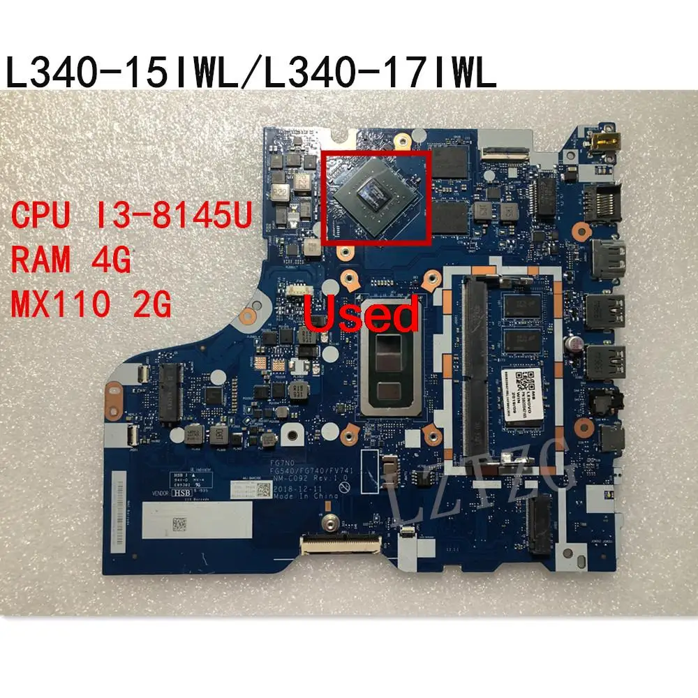 Used For Lenovo Ideapad L340-15IWL/L340-17IWL Laptop Motherboard CPU I3-8145U RAM 4G GPU MX110 2G FRU 5B20S42165