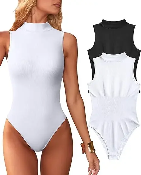 

Solid Knit Rib Turtleneck Bodysuits Women Outfit White Sleeveless Backless Romper Womens Jumpsuit Beach Wear Body Feminino