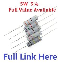 Free Shipping 10pcs/lot 5W Carbon Film Resistor +-5% 10K Ohm 10K 4.7k 2.2K 1K 100K 470K 360R 560R 820R 910R 5W 0R--1M Metal