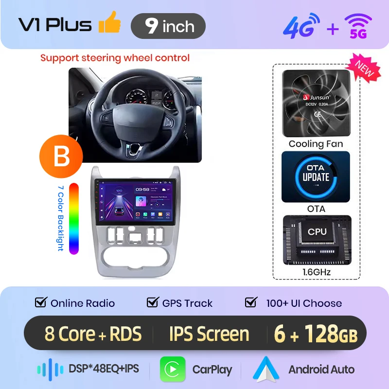 Junsun Android Auto autoradio voor Renault Logan 1 Sandero 2009 2010 2011-2013 Multimedia draadloze CarPlay SWC GPS navigatie RDS DSP