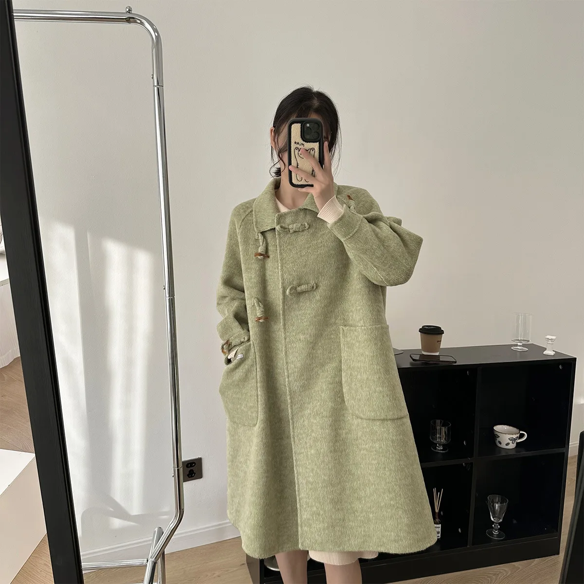 

Promotion 2023 Women Autumn Woolen Coats Drouble Woolen Turn Down Collar Long Coats Fashion Cute Button Woolen Coat Femme Tops