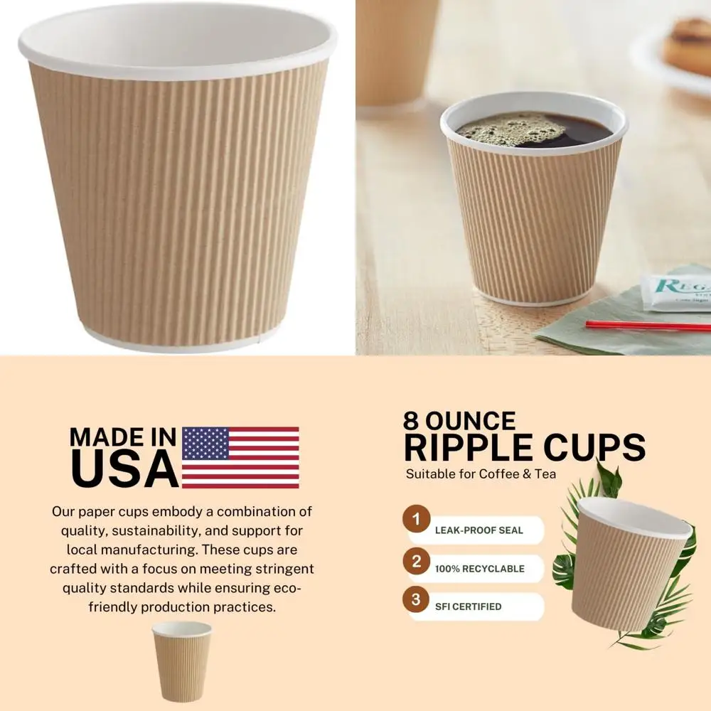 

8 oz Disposable Paper Cups 500 Pack - Bulk Coffee and Tea Cups for Home, Office, Restaurants, and Coffee Shops - Recyclable, Ins