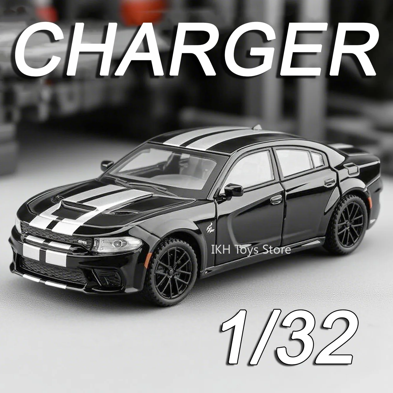 

1:32 Hellcat Charger Miniature Model Toy Supercars Alloy Diecast Sound Light Doors Opened Pull Back Sports Cars for Kids Gifts